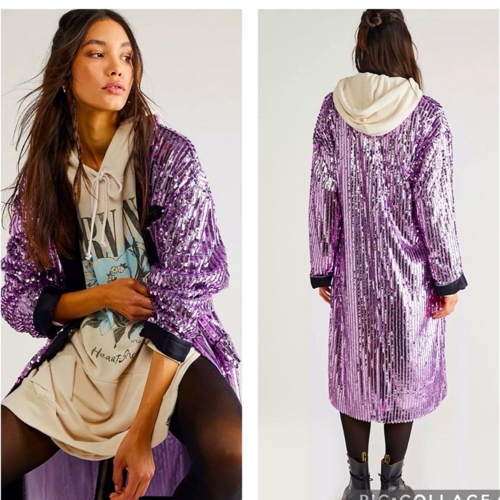 Free People Ella Purple Sequin Blazer Size Large